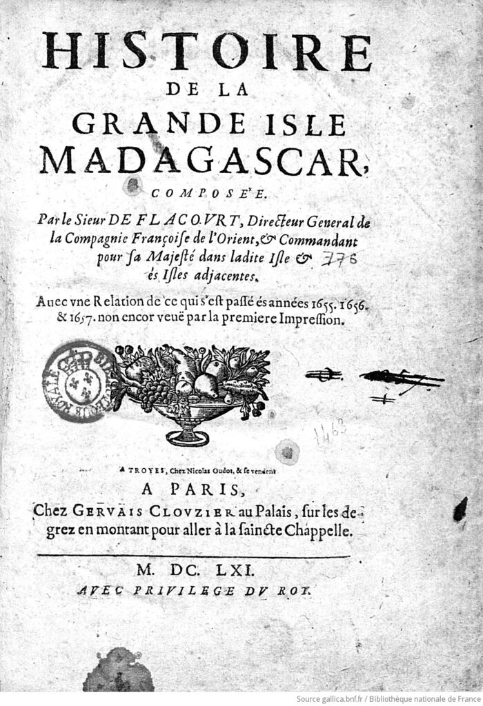 Page de garde, histoire de la grande île de Madagascar...par Etienne de Flacourt