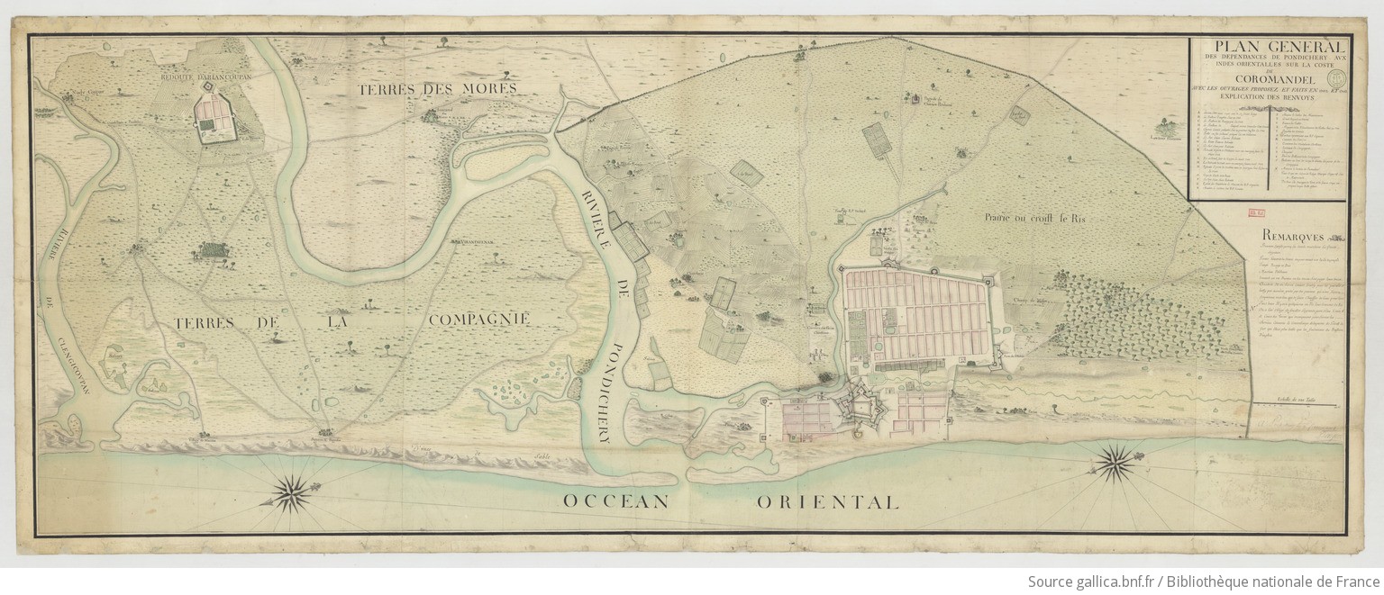 Plan de Pondichéry 1702 réalisé par l'ingénieur de Nyon